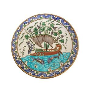 VTG Greek Icaros Rhodes Pottery Ceramic Plate Ship Sea Fare